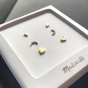 Madewell nightlove stud earrings set of 3 gift box - hearts, moon, triangles NWT